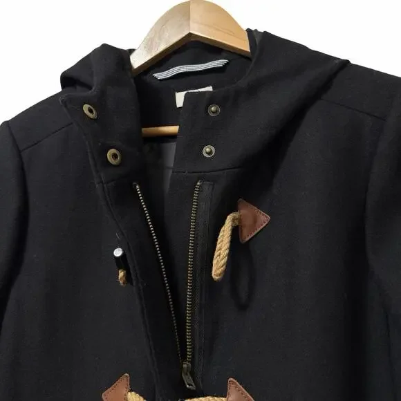 J Crew‎ Womens Toggle Wool Blend Long Coat Size 14 Black Heavyweight Winter Coat - Picture 6 of 14